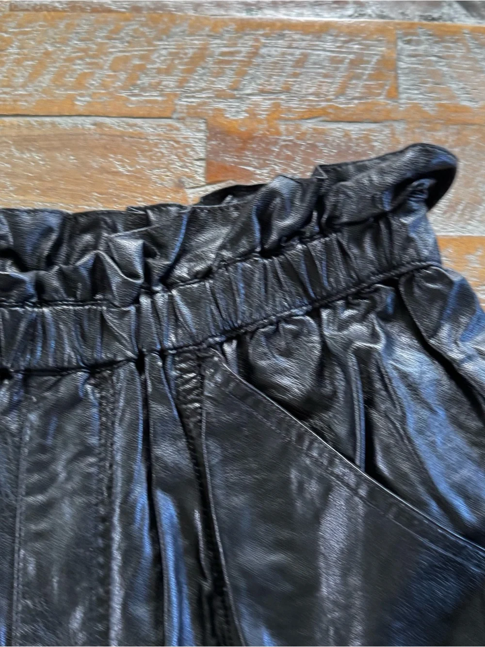 Free People Black Faux Leather Paperbag Waist High-Rise Shorts